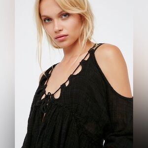 Free People One Monarch Black Gauze Top, New Size XS Oversized Fit